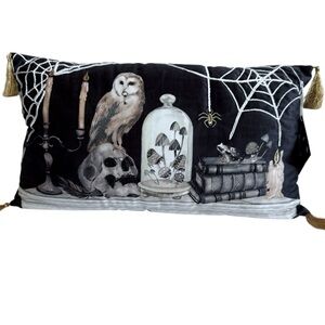 Halloween Apothecary Owl Skull Lumbar Pillow Velvet Dark Academia Goth